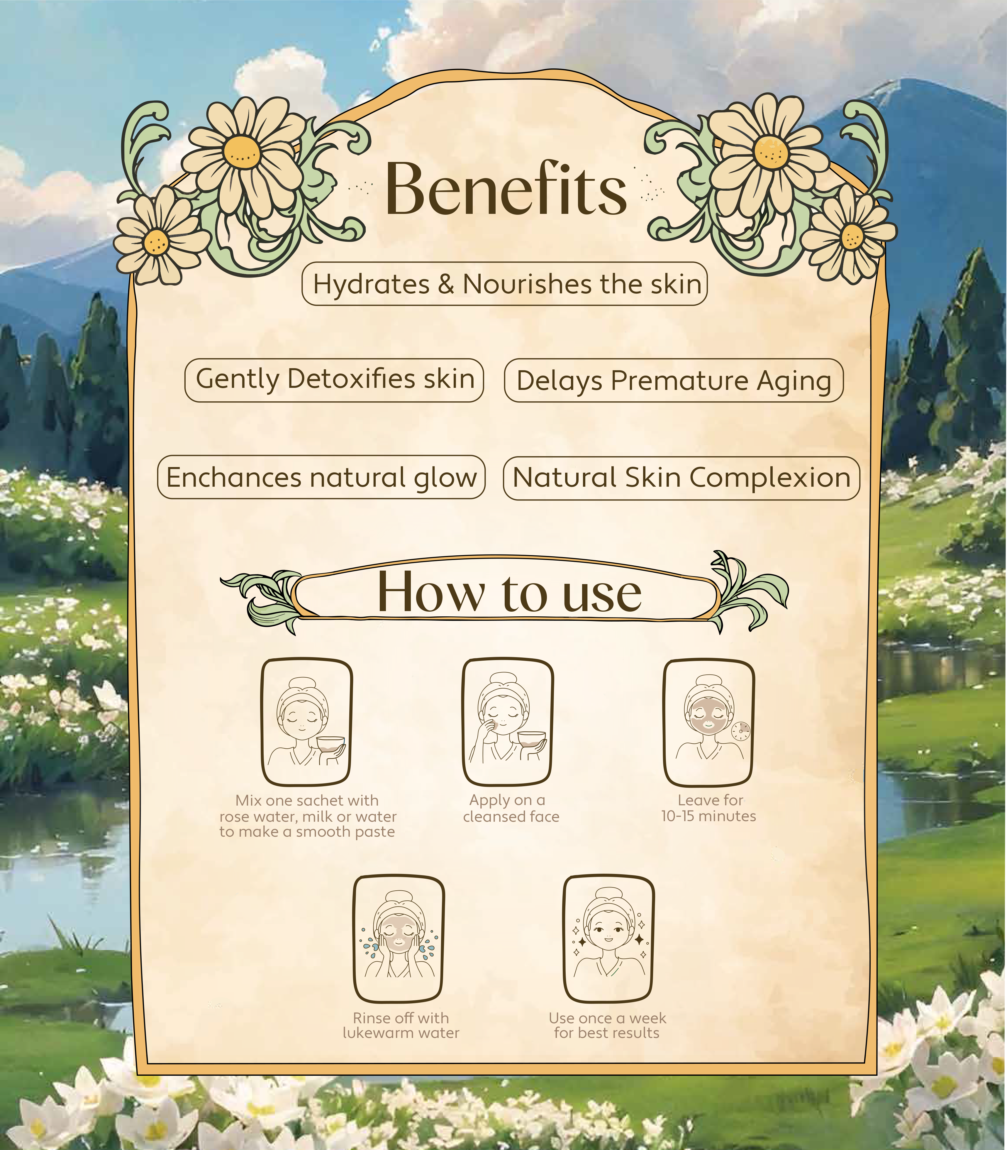 Kanti Lepam handbook page design for benefits and skincare routine by NMS Techsavants